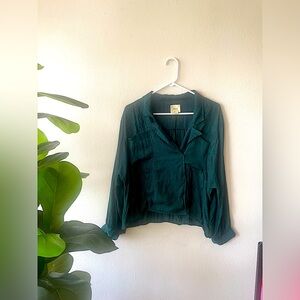 Maeve Anthropologie Floral Green Long Sleeve Blouse Collar Women’s Size Medium